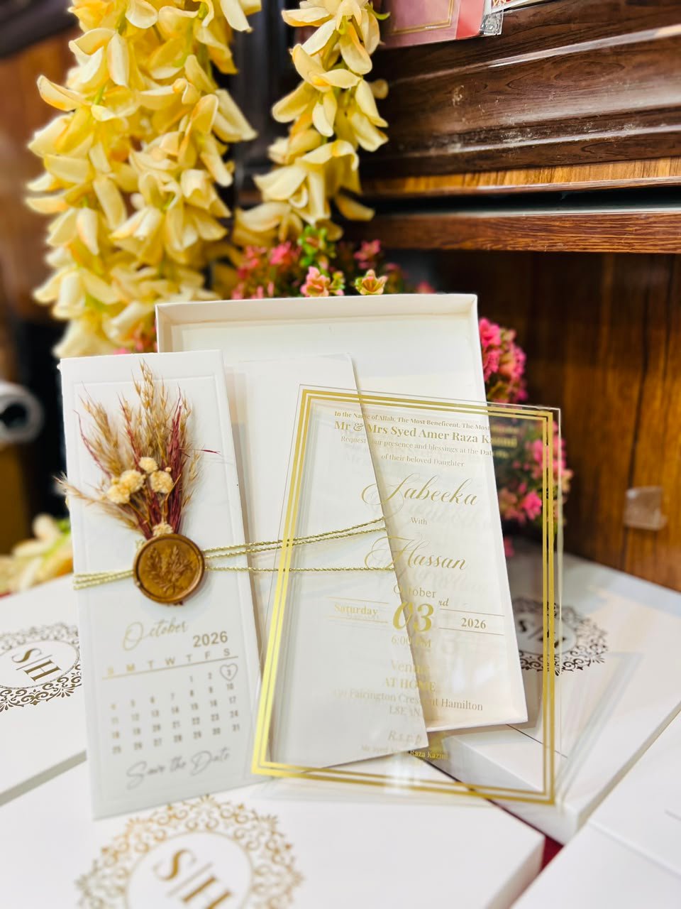 Premium White & Gold Date Fixed Boxed Invitation