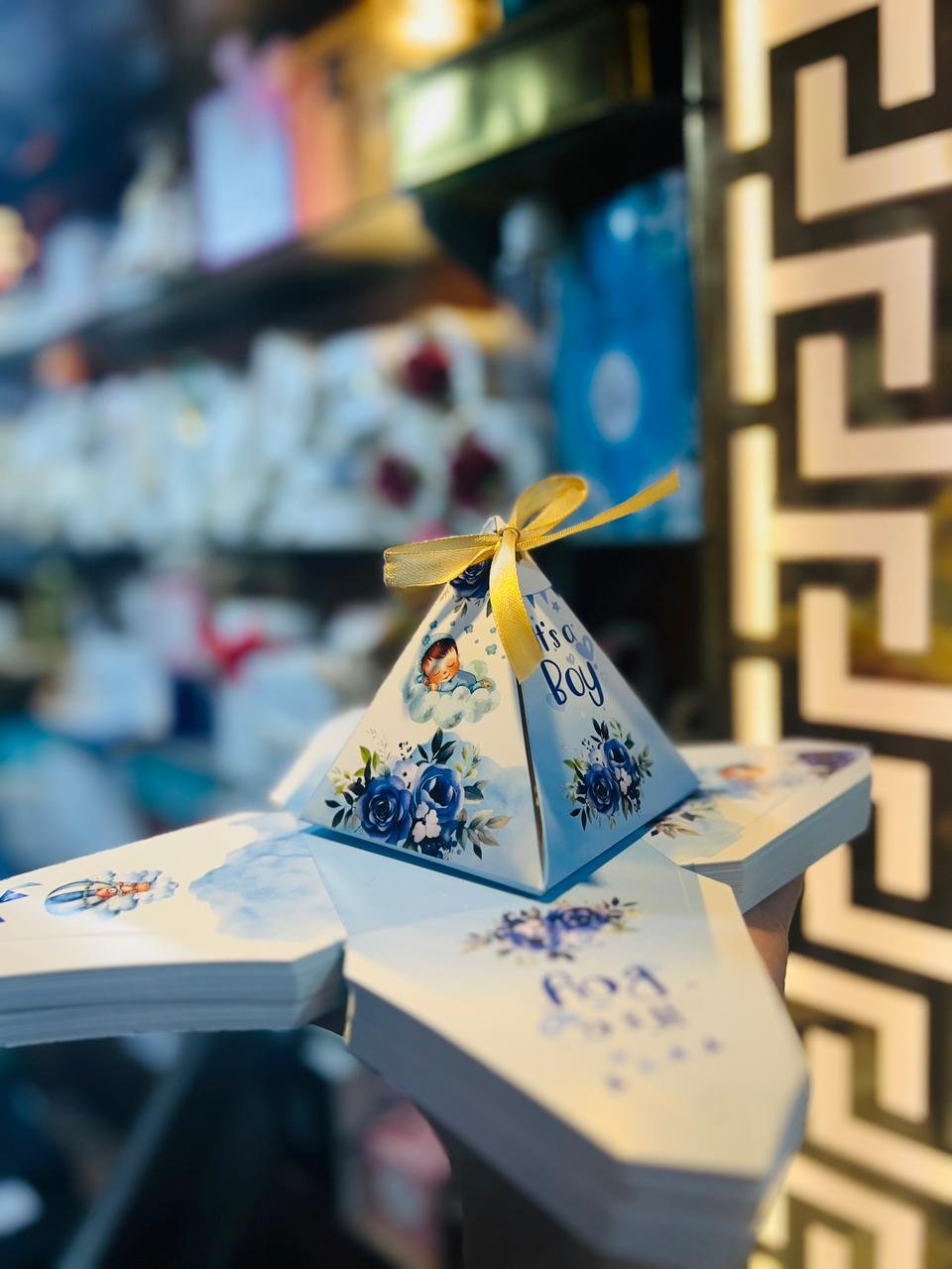 Custom Triangle baby boy favor box