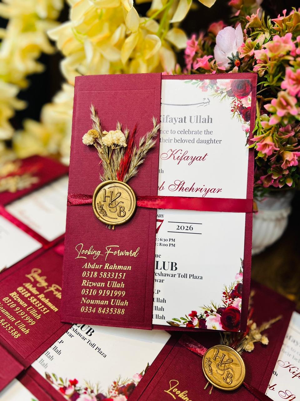 Premium Side Flip Floral Pocket Invitation