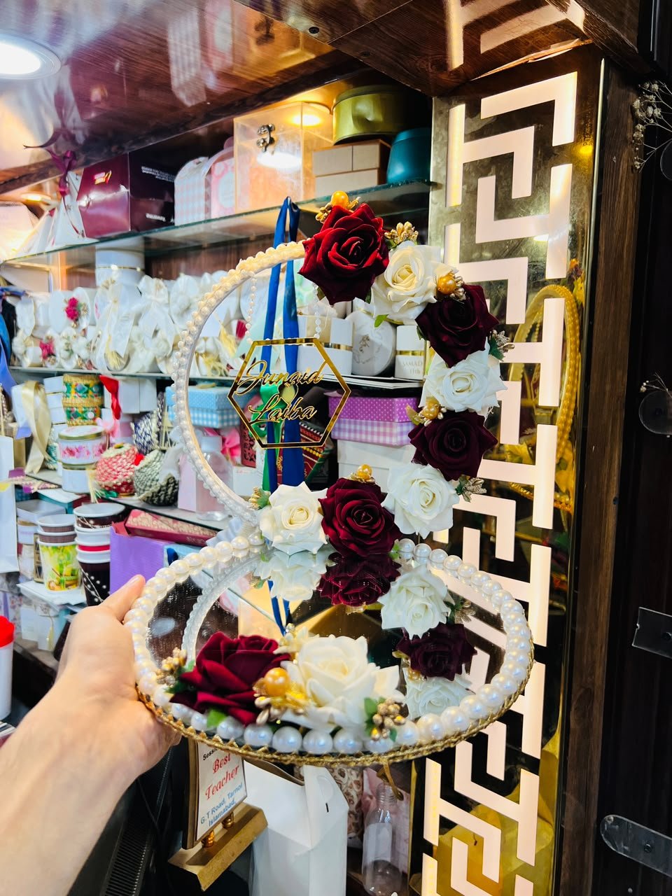 Custom Nikkah Ring Plate With Hanging Acrylic Names